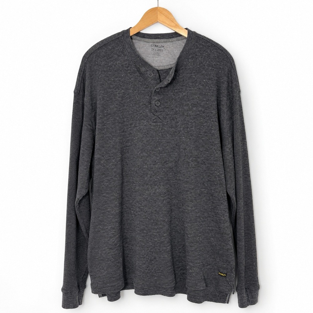 Stanley Workwear Mens Waffle Knit Thermal Henley 2XL Gray Long Sleeve Outdoor